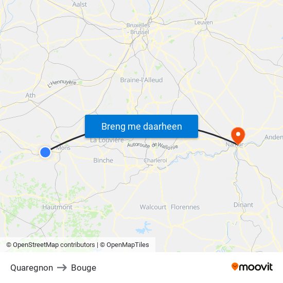 Quaregnon to Bouge map