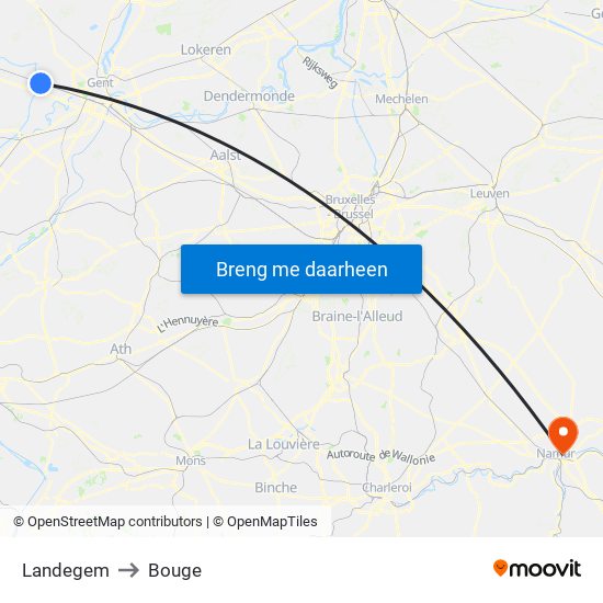 Landegem to Bouge map