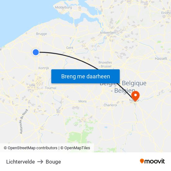 Lichtervelde to Bouge map