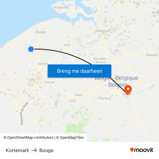 Kortemark to Bouge map