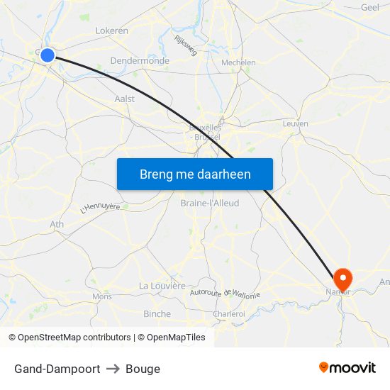 Gand-Dampoort to Bouge map