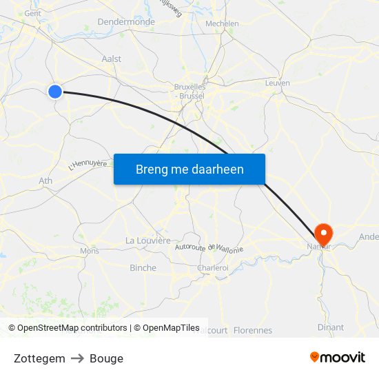 Zottegem to Bouge map