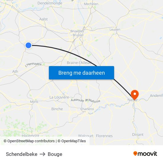 Schendelbeke to Bouge map