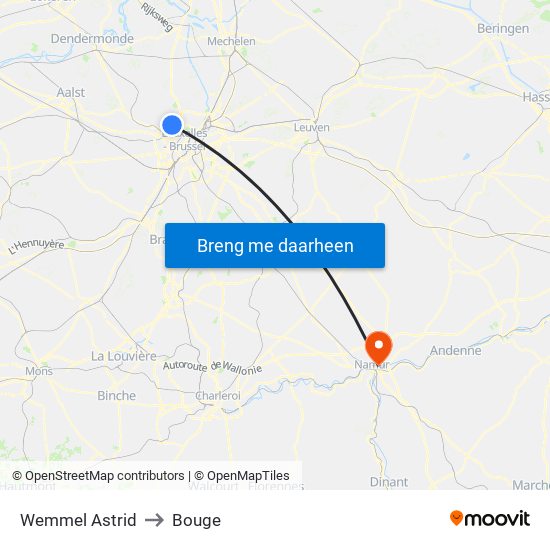 Wemmel Astrid to Bouge map