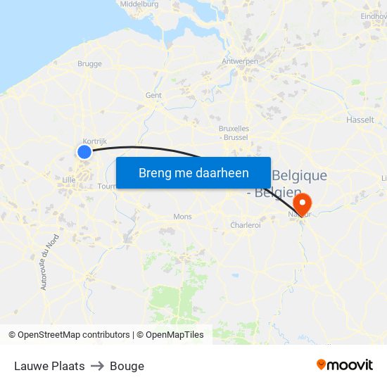 Lauwe Plaats to Bouge map