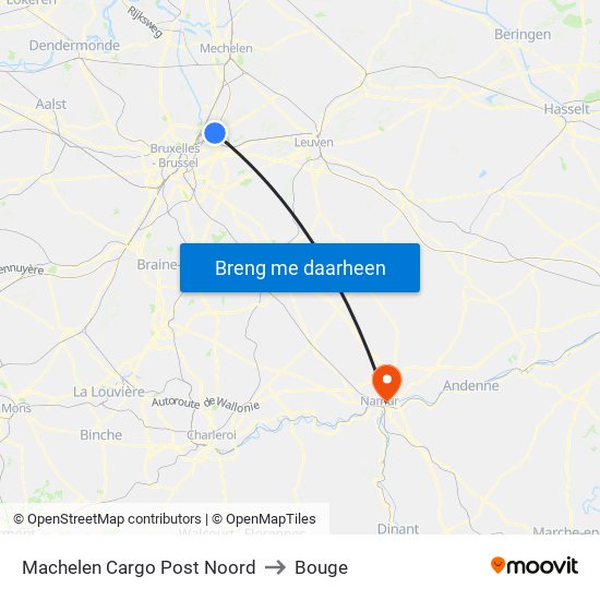 Machelen Cargo Post Noord to Bouge map