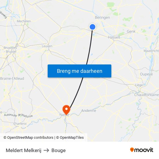 Meldert Melkerij to Bouge map