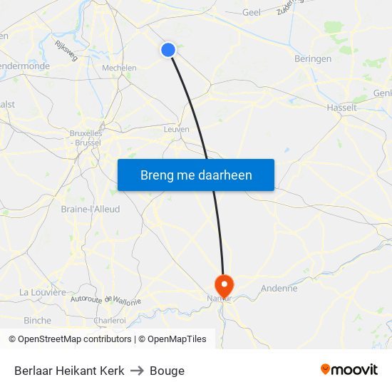 Berlaar Heikant Kerk to Bouge map