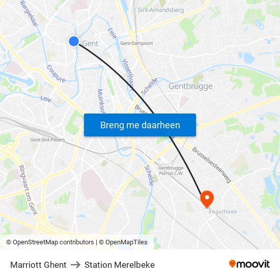 Marriott Ghent to Station Merelbeke map