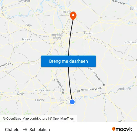 Châtelet to Schiplaken map