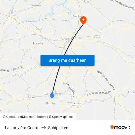 La Louvière-Centre to Schiplaken map