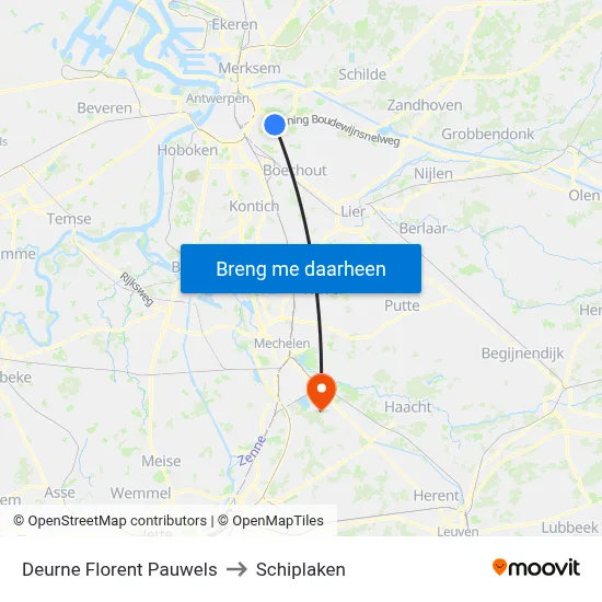 Deurne Florent Pauwels to Schiplaken map