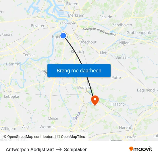 Antwerpen Abdijstraat to Schiplaken map