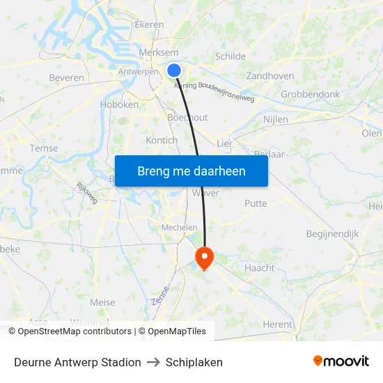 Deurne Antwerp Stadion to Schiplaken map