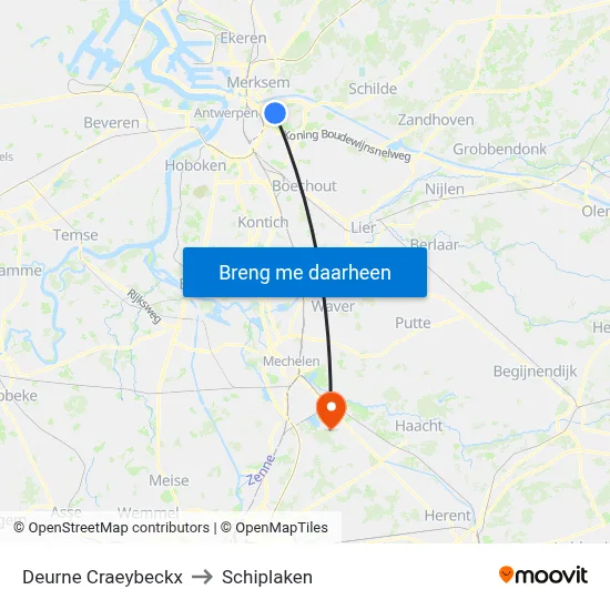 Deurne Craeybeckx to Schiplaken map