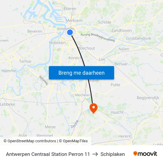 Antwerpen Centraal Station Perron 11 to Schiplaken map