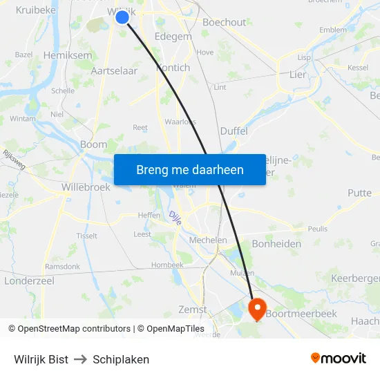 Wilrijk Bist to Schiplaken map