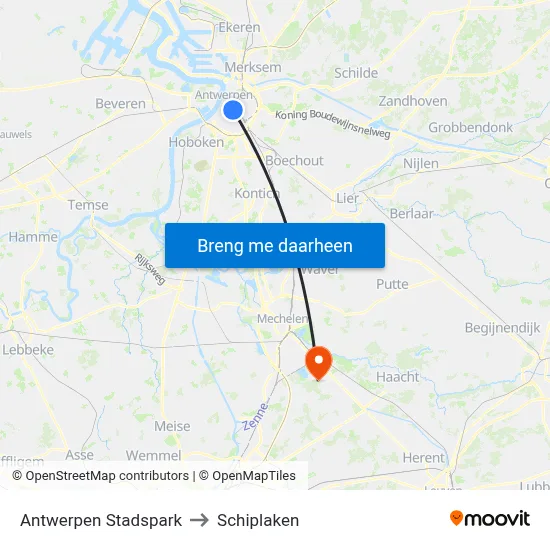 Antwerpen Stadspark to Schiplaken map