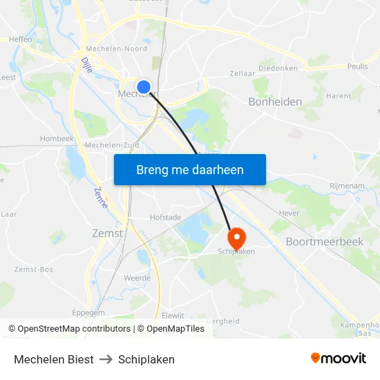 Mechelen Biest to Schiplaken map