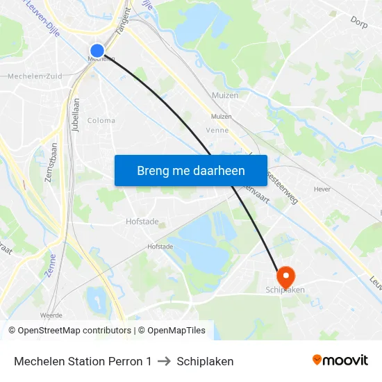 Mechelen Station Perron 1 to Schiplaken map