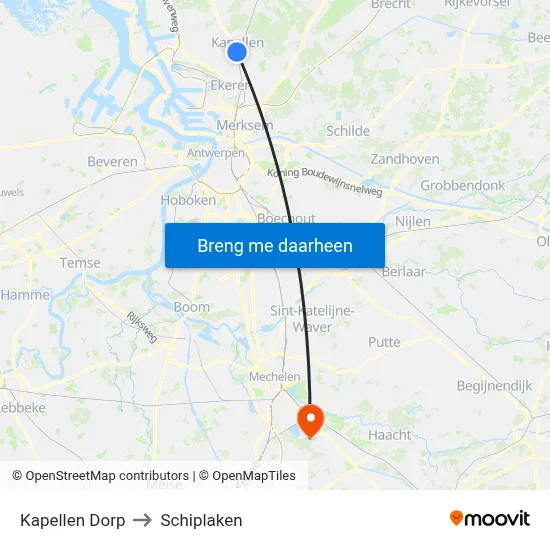 Kapellen Dorp to Schiplaken map
