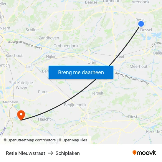Retie Nieuwstraat to Schiplaken map