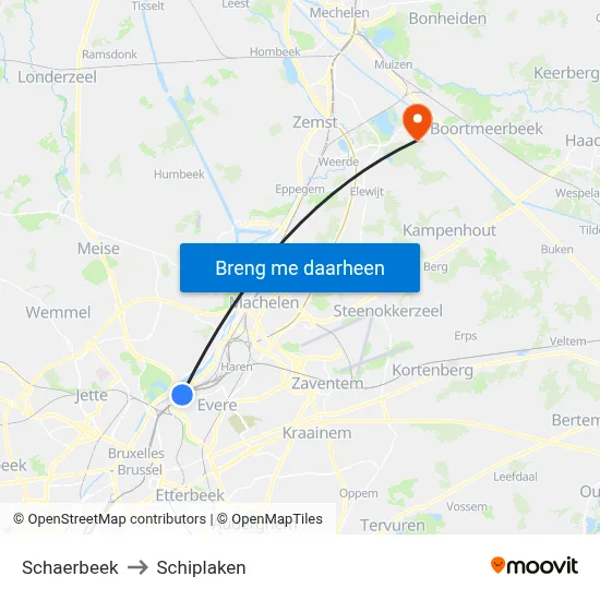 Schaerbeek to Schiplaken map