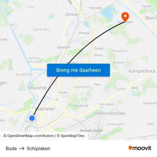 Buda to Schiplaken map