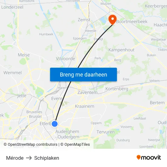 Mérode to Schiplaken map