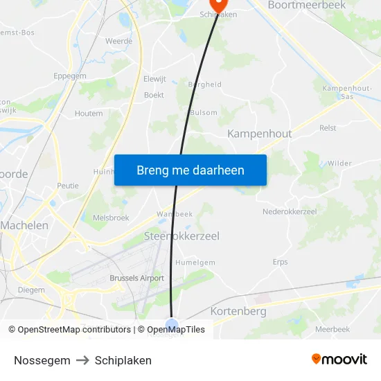 Nossegem to Schiplaken map
