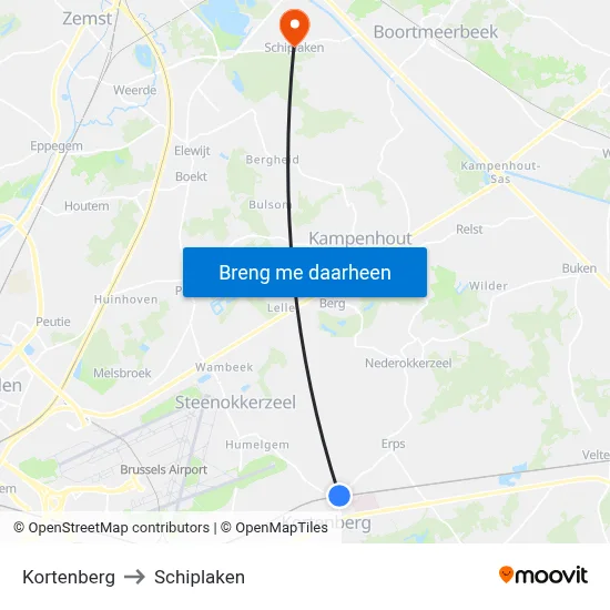 Kortenberg to Schiplaken map