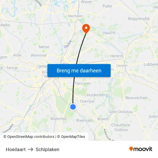 Hoeilaart to Schiplaken map