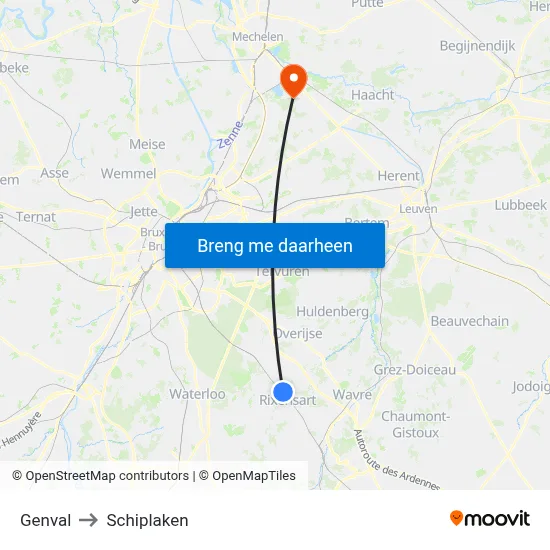 Genval to Schiplaken map