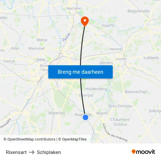 Rixensart to Schiplaken map
