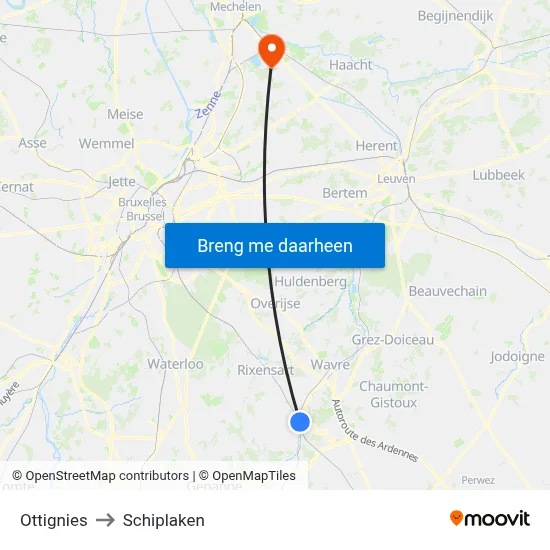 Ottignies to Schiplaken map