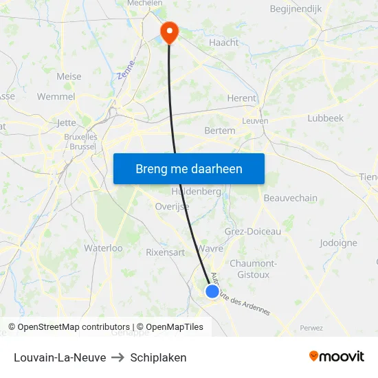 Louvain-La-Neuve to Schiplaken map