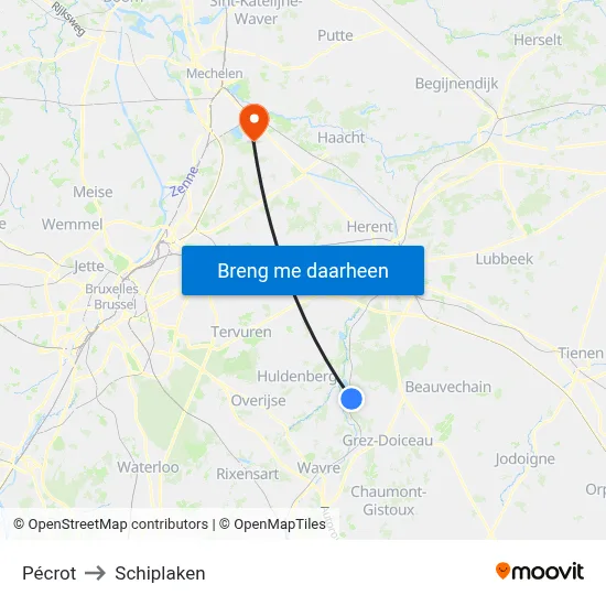 Pécrot to Schiplaken map