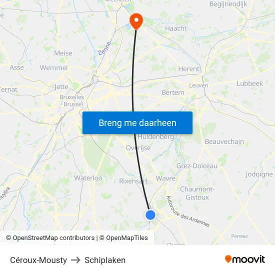Céroux-Mousty to Schiplaken map
