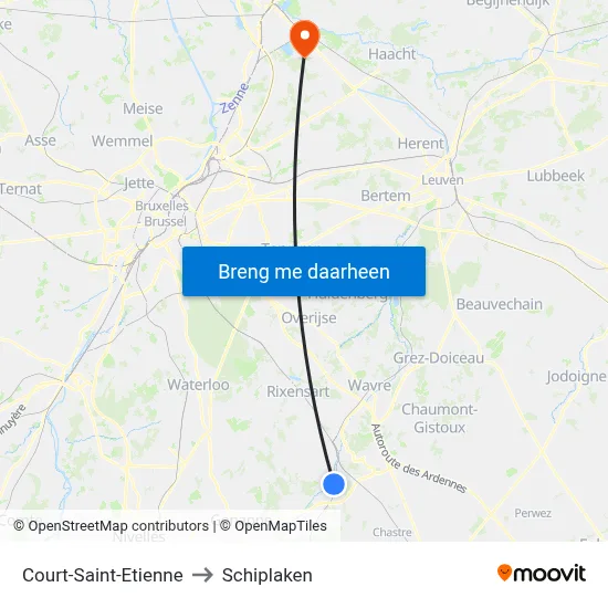 Court-Saint-Etienne to Schiplaken map