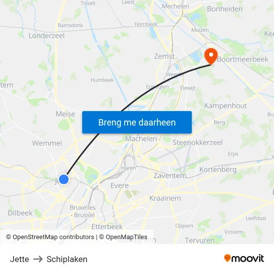 Jette to Schiplaken map