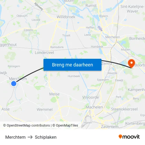 Merchtem to Schiplaken map