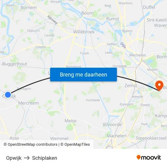 Opwijk to Schiplaken map