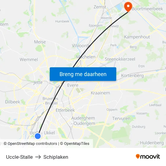 Uccle-Stalle to Schiplaken map
