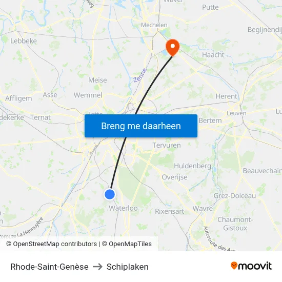 Rhode-Saint-Genèse to Schiplaken map