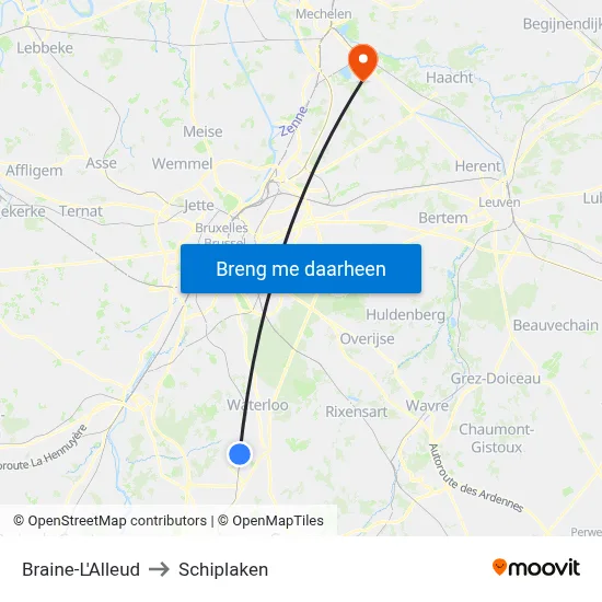 Braine-L'Alleud to Schiplaken map