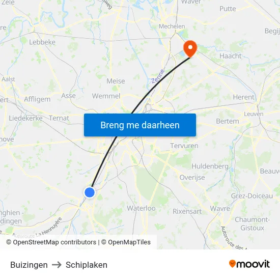Buizingen to Schiplaken map