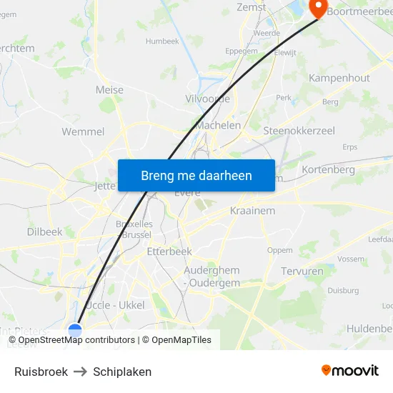 Ruisbroek to Schiplaken map