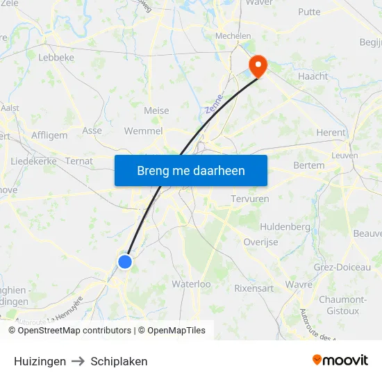 Huizingen to Schiplaken map