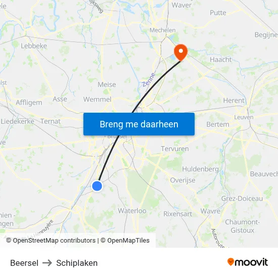 Beersel to Schiplaken map