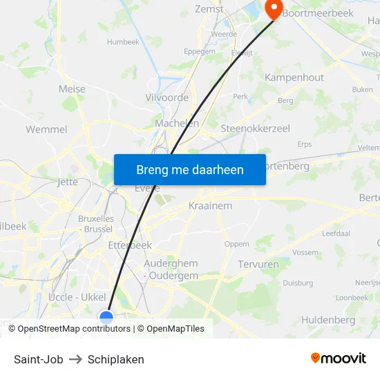 Saint-Job to Schiplaken map